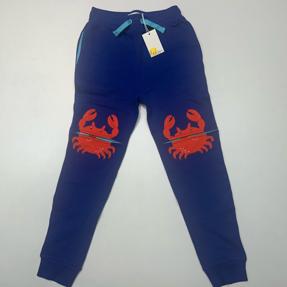 Boden Blue Kids Bottoms with Red Crab Design